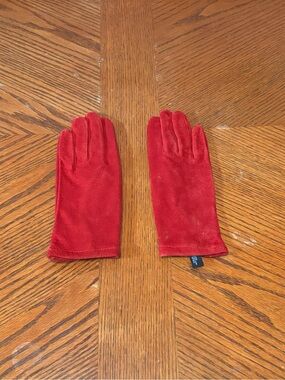Grandoe Red Genuine Suede Leather Gloves Vintage Size L Knit Lined Winter Coquet